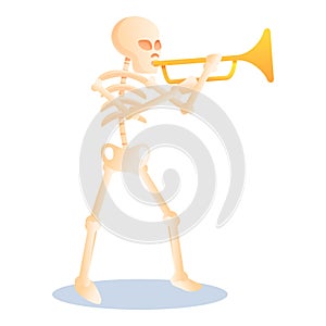 Skeleton playing trumpet icon, cartoon style