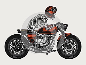 Skeleton riding brat style motorcycle