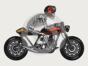 Skeleton riding cafe racer motorcycle