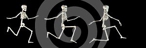 A skeleton is running away