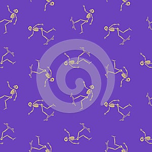 SKELETON WITH SKATEBOARD SEAMLESS PATTERN PURPLE