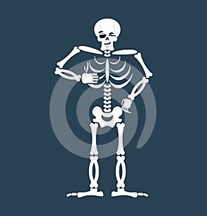 Skeleton thumbs up Emoji. Skull winks emotion isolated. Human bo