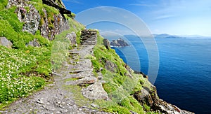 Skellig Michael or Great Skellig, home to the ruined remains of a Christian monastery. Inhabited by variety of seabirds. UNESCO