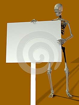 Skelton holding a blank sign