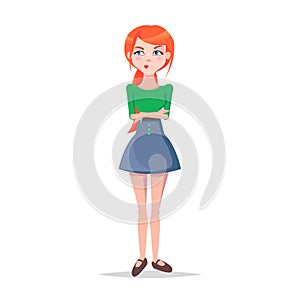 Skeptic Young Woman Cartoon Flat Vector Character