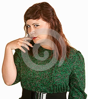 Skeptical Lady With Finger in Mouth