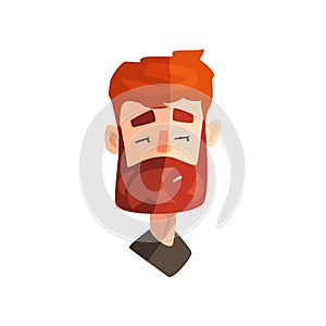 Skeptical redhead bearded man, male emotional face, avatar with facial expression vector Illustration on a white