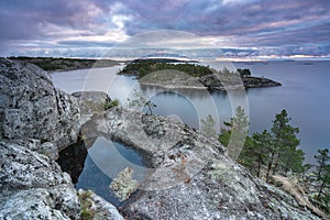 Skerries of Lake Ladoga , Russia, Karelia at autumn