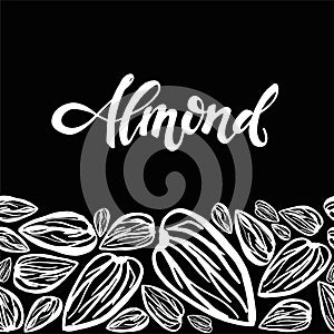 Sketch almonds pattern on black background