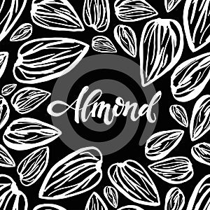 Sketch almonds pattern on black background