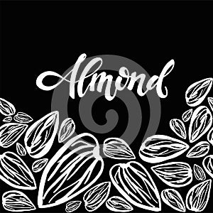 Sketch almonds pattern on black background