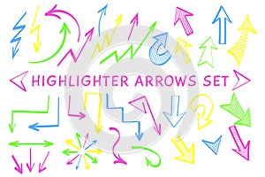 Sketch arrow pointer highlight marker vector set