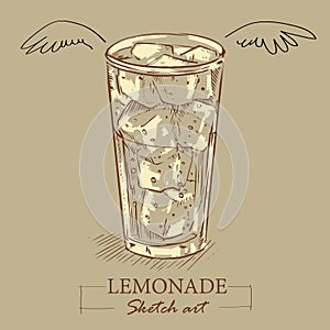Sketch art banner with a glass lemonade vector image