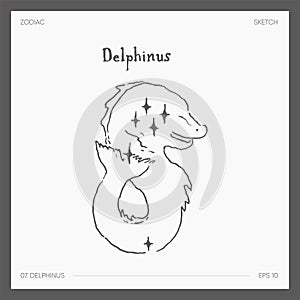 Sketch of astrological zodiac Delphinus Dolphin