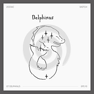 Sketch of astrological zodiac Delphinus Dolphin photo