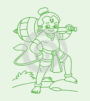 Sketch of Baby Hanuman with Gada or mace holding in hand Outline Editable Illustration photo
