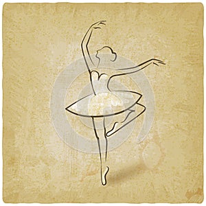 Sketch ballet posture. dancing studio symbol vintage background