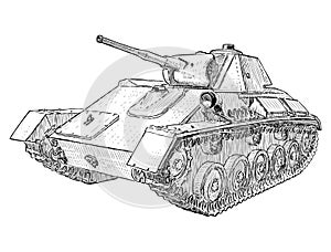 Sketch of  battle tank from the Second World war