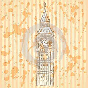 Sketch Big Ben, vector background eps 10