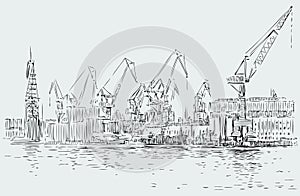 Sketch of a big seaport