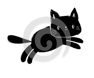 Sketch black cat vector illustration. Children\'s print and design