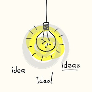 Sketch of bulb icon with idea concept, Hand drawn