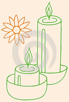 Sketch of Burning Candle and Using Handmade DIya during Diwali Festival Celebration Editable Outline Illustration