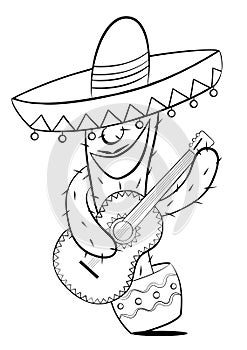 Sketch of a cactus with sombrero and guitar