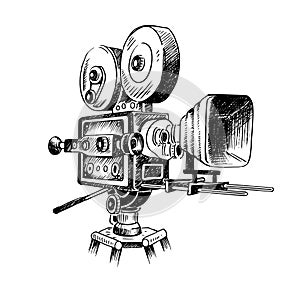Sketch of a camcorder isolated on a white background drawn by hand in a retro style. Vector , sketch