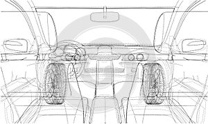 Sketch of car interior. Vector rendering of 3d