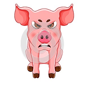 Sketch cartoon angry pig sitting, for children coloring book.