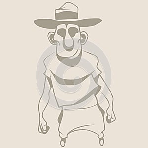 Sketch of cartoon character of a man in a wide brimmed hat