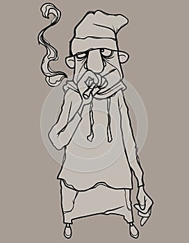 Sketch of cartoon man smoking a cigarette