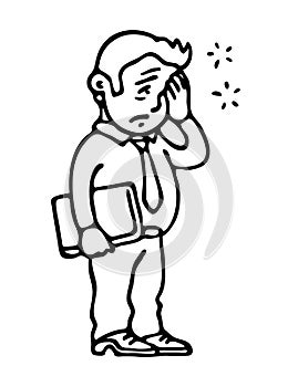 Sketch cartoon man stress and fatigue at work