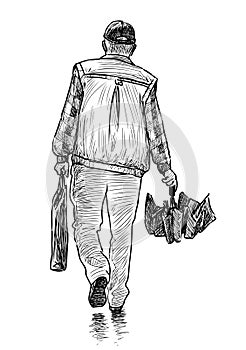 Sketch of a casual pedestrian with an umbrella