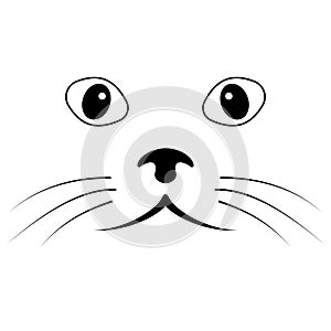 Sketch cat face, vector simple cat face mustache nose and eyes