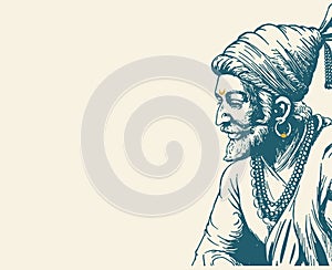 Sketch of Chatrapati Shivaji Maharaj Indian Ruler and a member of the Bhonsle Maratha clan outline, silhouette editable