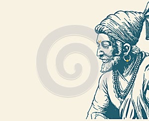 Sketch of Chatrapati Shivaji Maharaj Indian Ruler and a member of the Bhonsle Maratha clan outline, silhouette editable photo