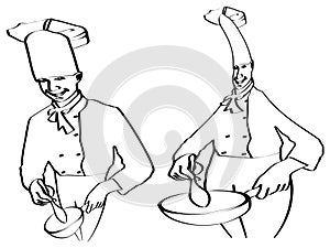 Sketch of chefs cooking