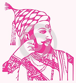 Sketch of Chhatrapati Shivaji Maharaj Indian Ruler and a member of the Bhonsle Maratha clan outline, silhouette editable