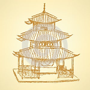 Sketch Chinese temple, vector background eps 10