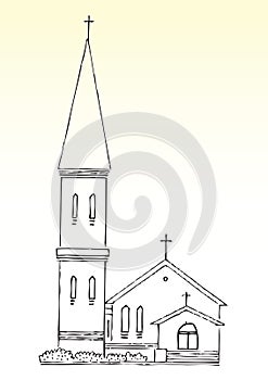 Sketch of church and spire