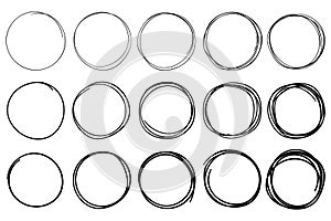 Sketch circles. Circular doodle frame, hand drawn pen stroke circle and circled frames isolated vector set