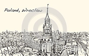 Sketch Cityscape of Poland, Wroclaw city ,free hand draw illustration vector photo