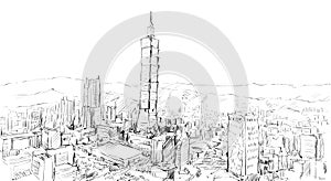 Sketch of cityscape show townscape in Taiwan, Taipei building photo