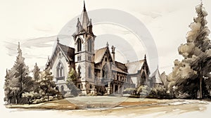 Sketch Of Classic Gothic Architecture In Wine Country Italy