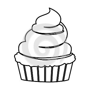 Sketch contour of hand drawing cupcake with and vainilla buttercream decorative photo