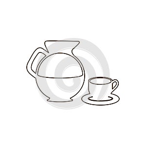 sketch contour set glass jar of coffee with dish and cup icon