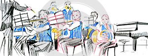 Sketch of the copper brass orchestra band musical instrument photo