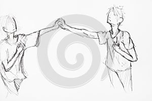 Sketch of couple holding hands by black pencil